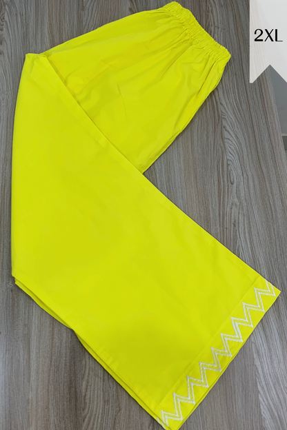 Neon Yellow Embellished Cotton Palazzo