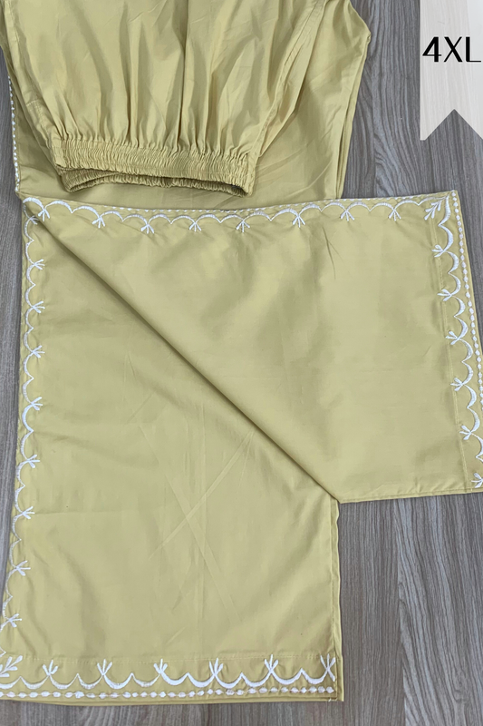 Beige Embroidered Cotton Palazzo