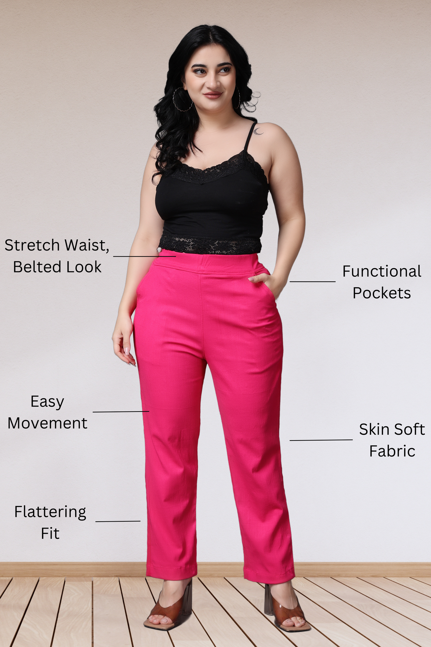 Magenta Lycra Slub Pants