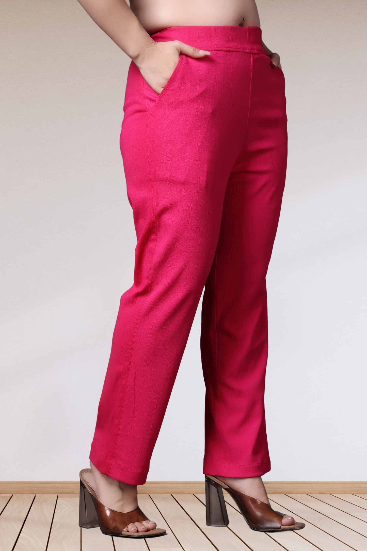 Magenta Lycra Slub Pants