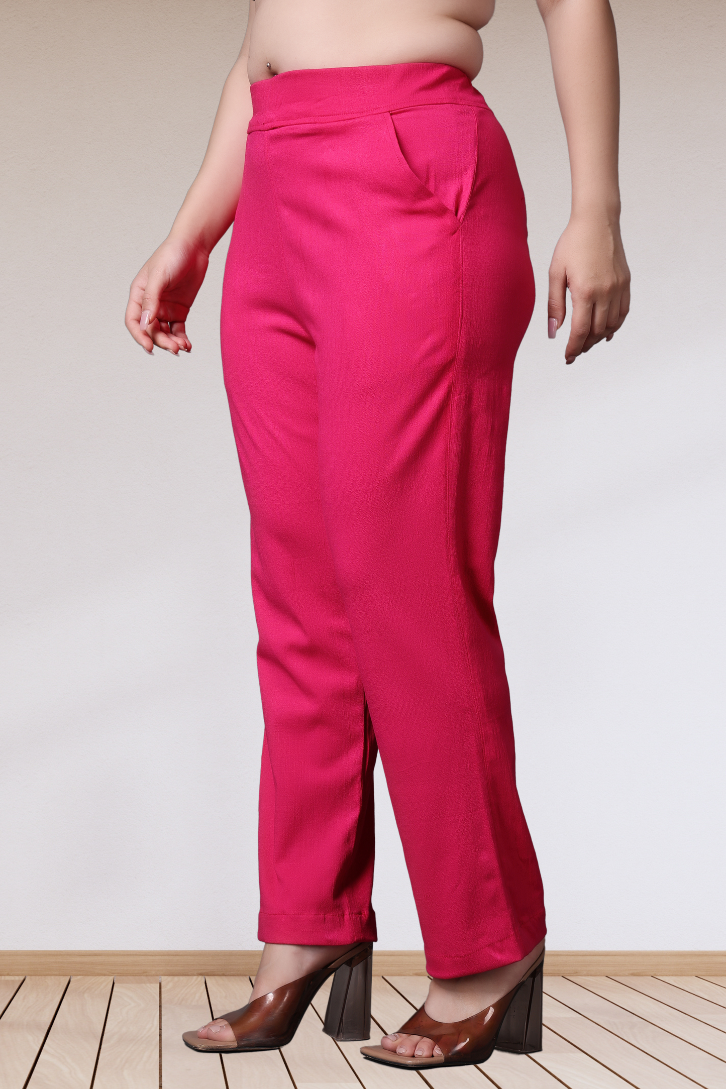 Magenta Lycra Slub Pants