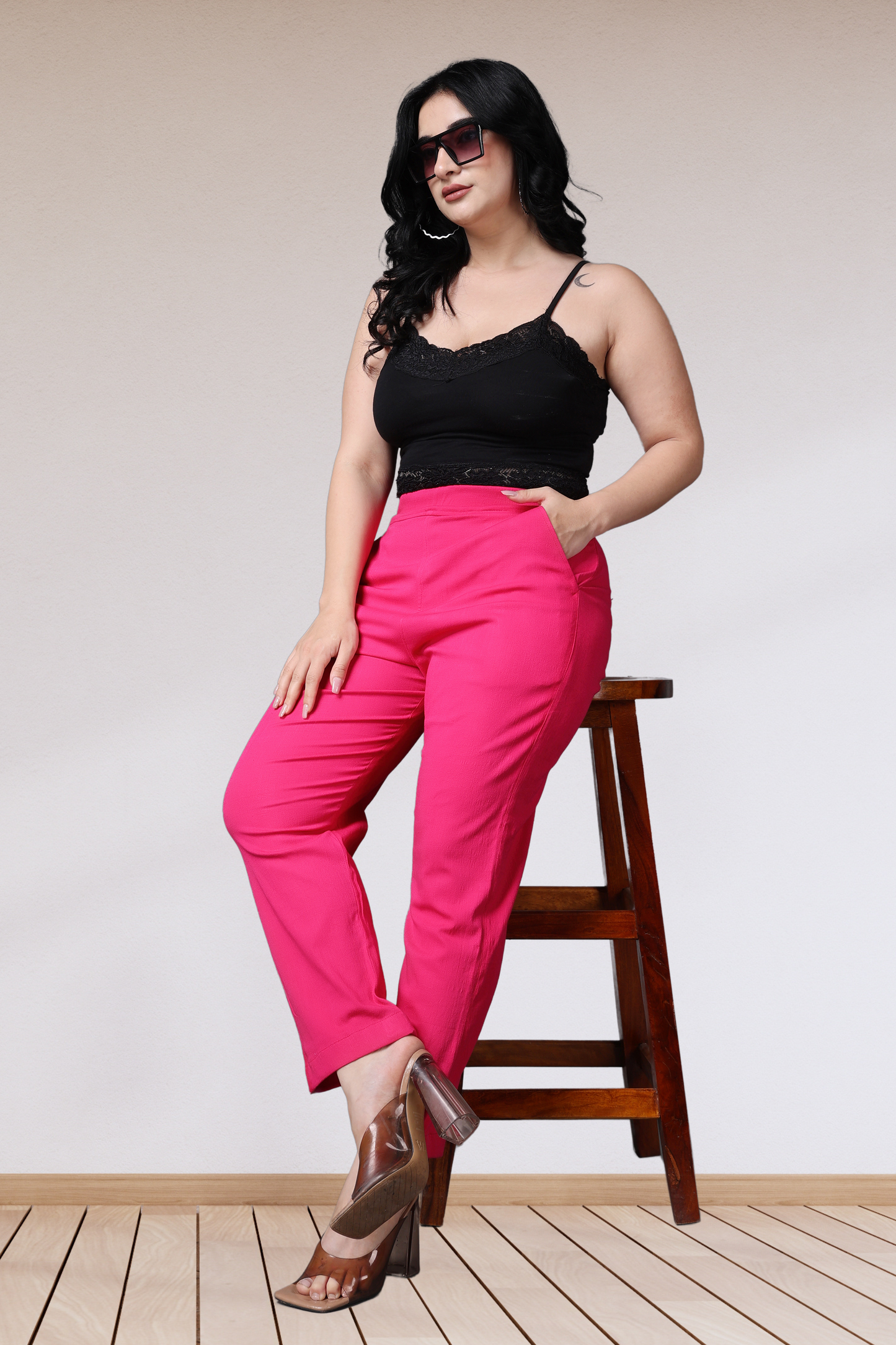 Magenta Lycra Slub Pants