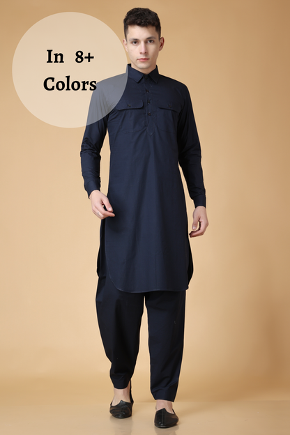 Marine Blue Cotton Kurta