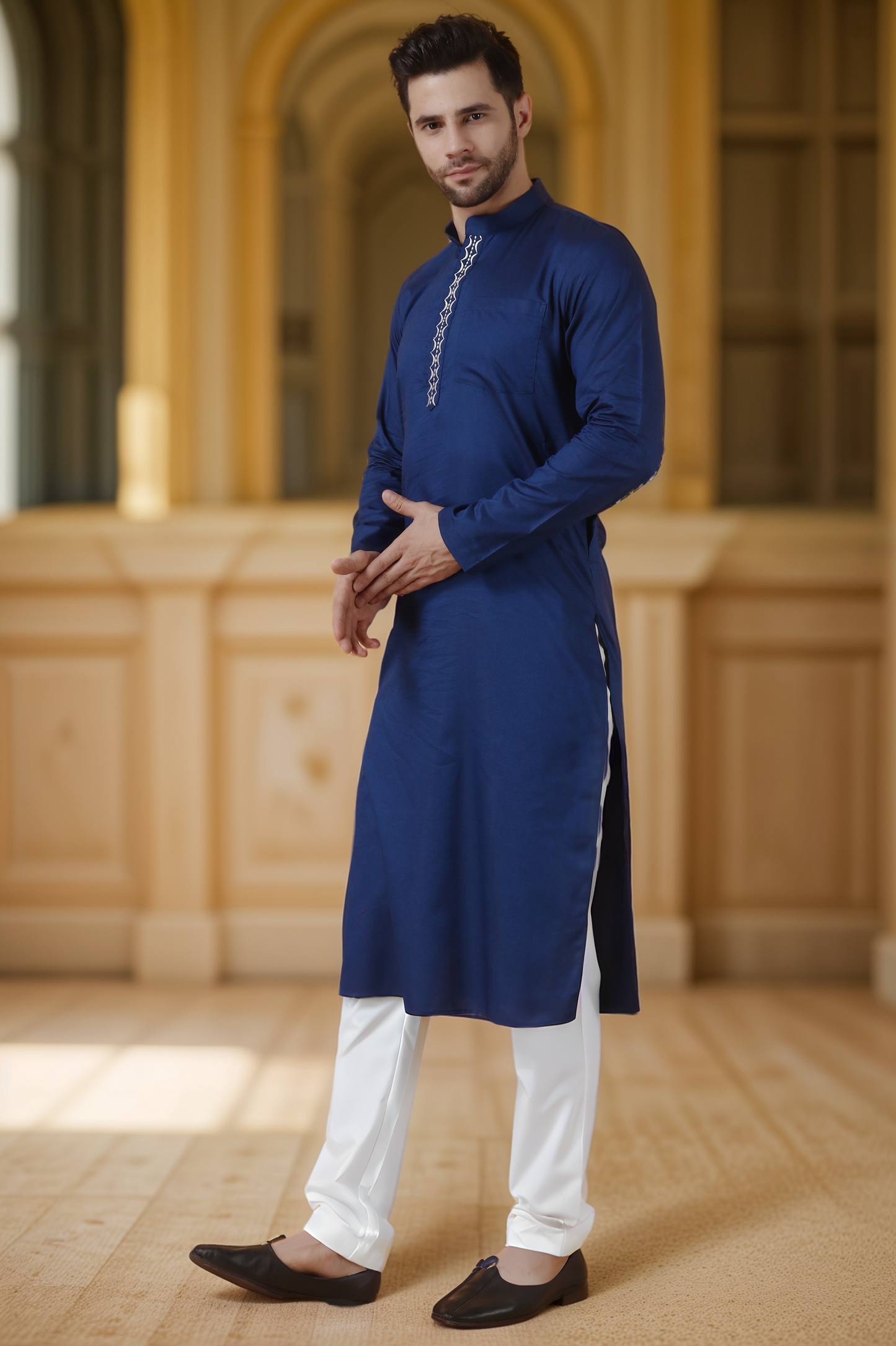 Dark Blue Cotton Kurta Pajama