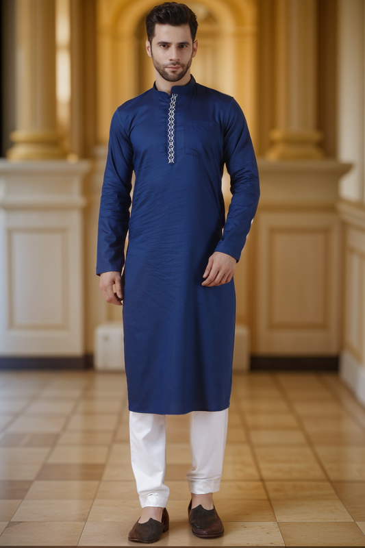 Dark Blue Cotton Kurta Pajama