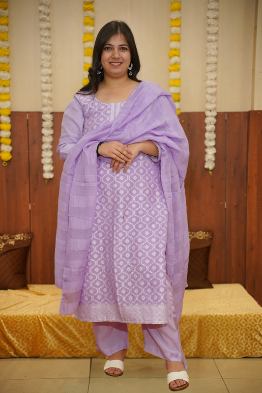 Lilac Delight Jacquard Linen Suit