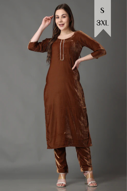 Brown Shimmer Velvet Suit