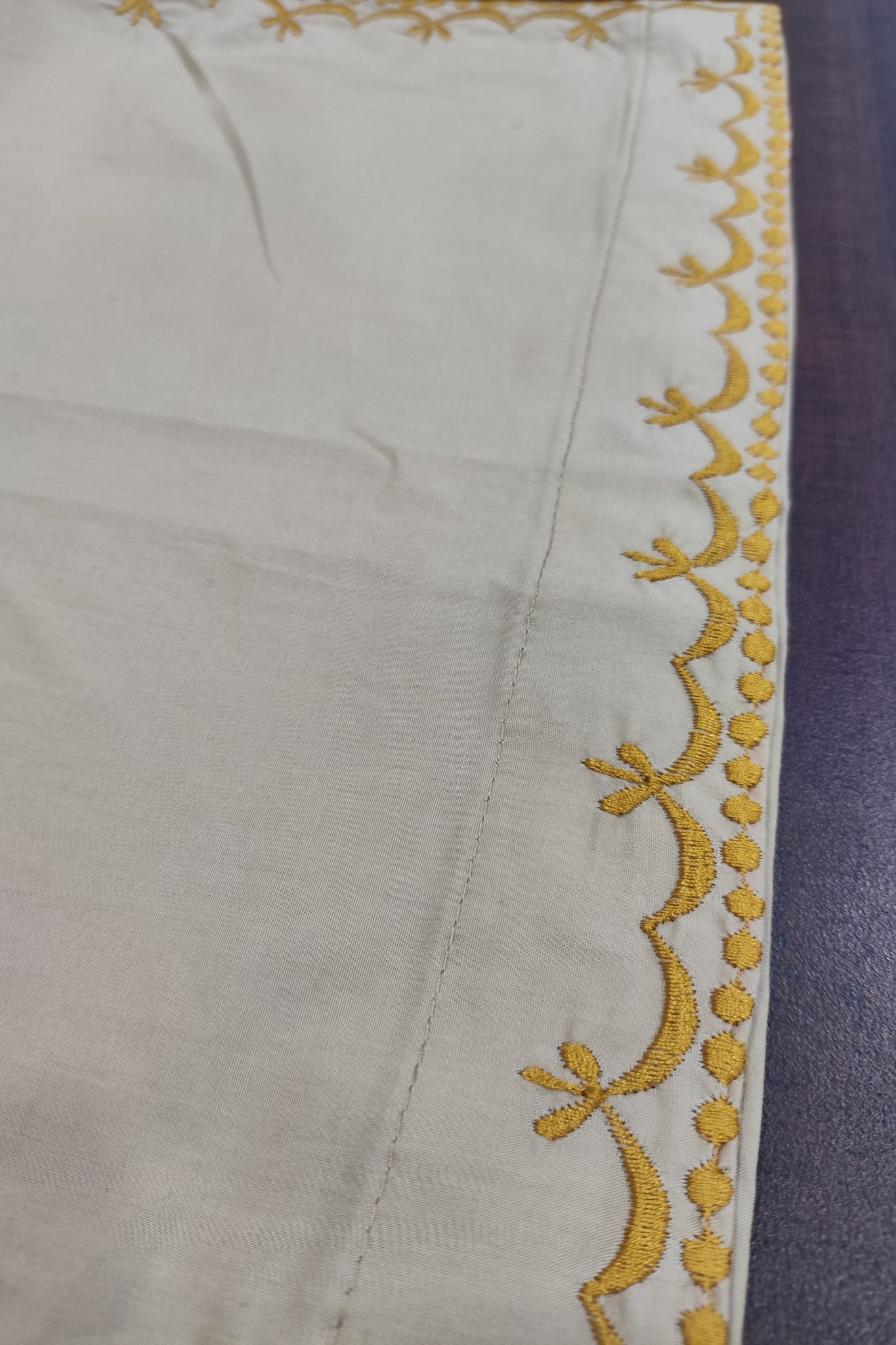 Beige Embroidered Cotton Palazzo