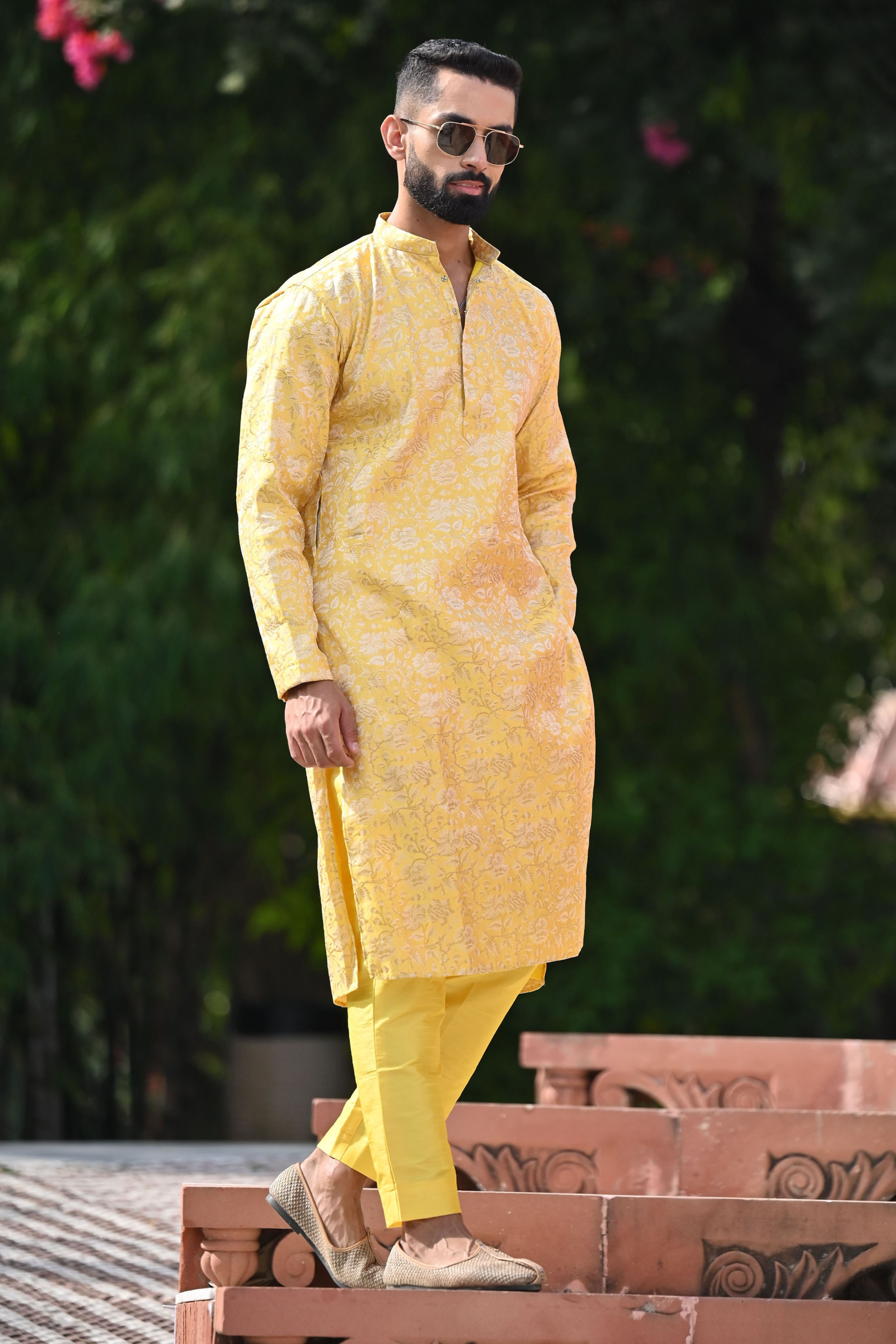 Mustard Yellow Embroidered Kurta Pajama