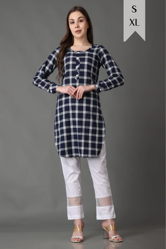 Twilight Blue Checked Short Kurta