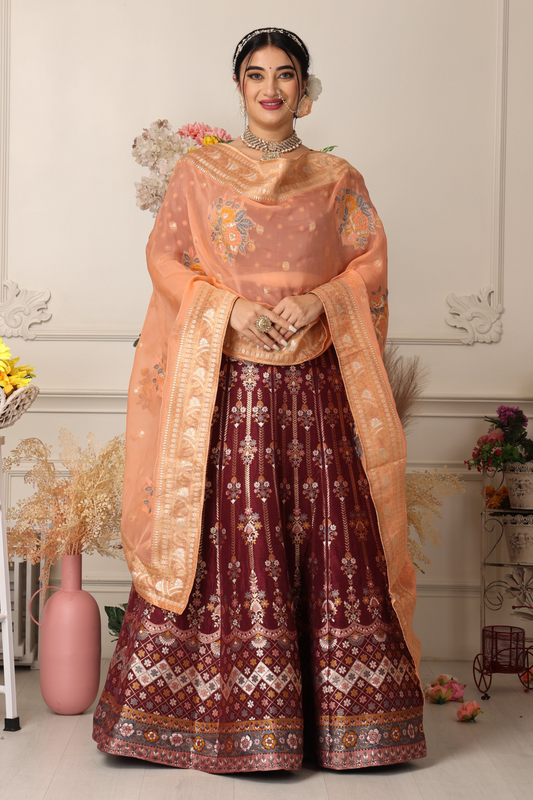 Wine Colour Lehenga