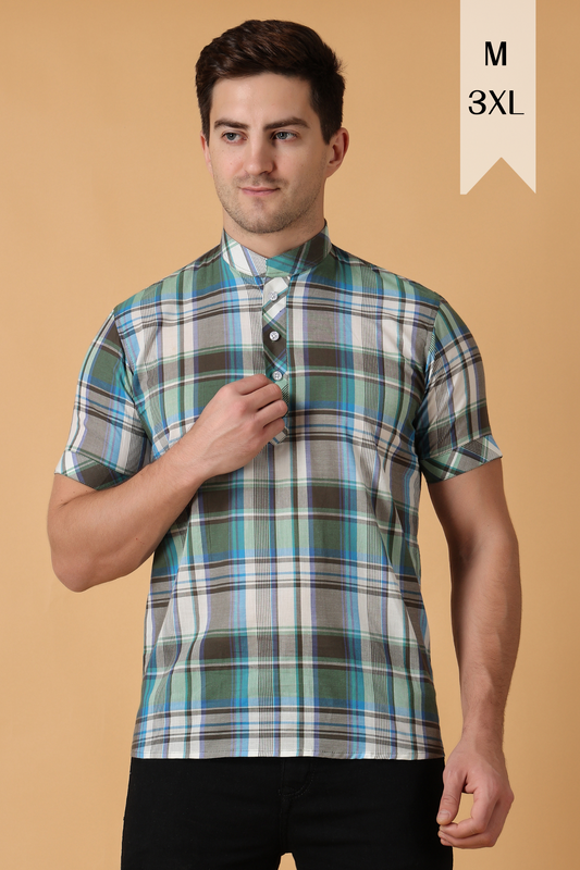 Green Checked Short Kurta