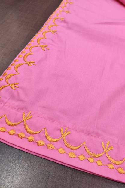 Pink Embroidered Cotton Palazzo