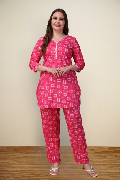 Magenta Bandhej Cotton Co-ord Set