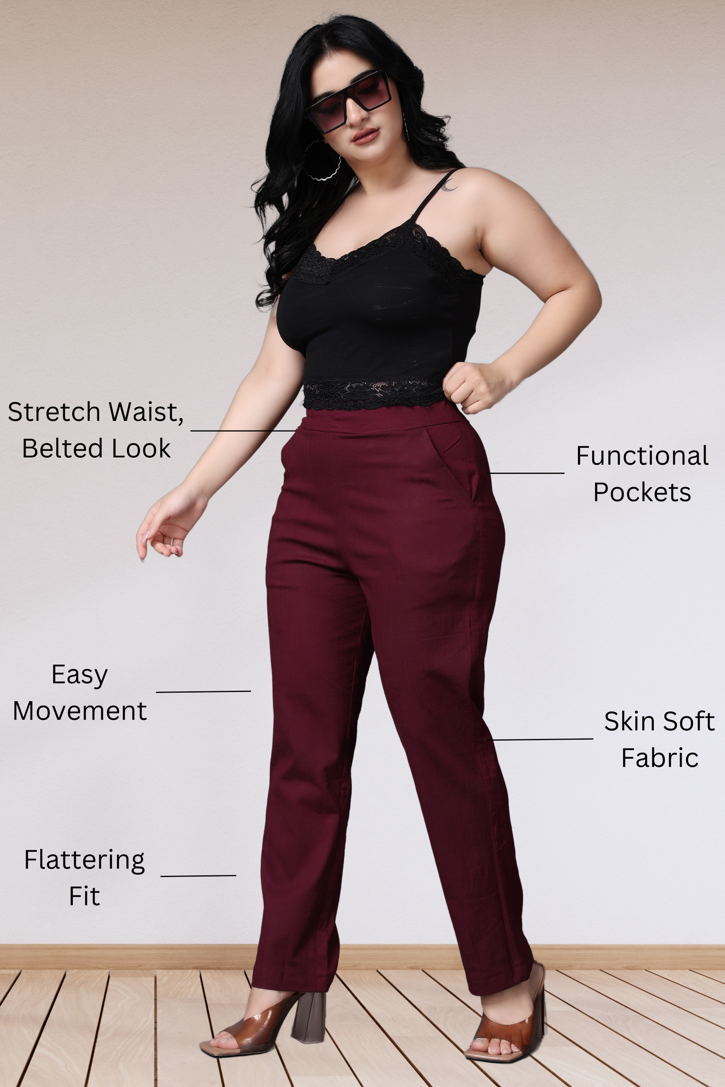 Wine Lycra Slub Pants