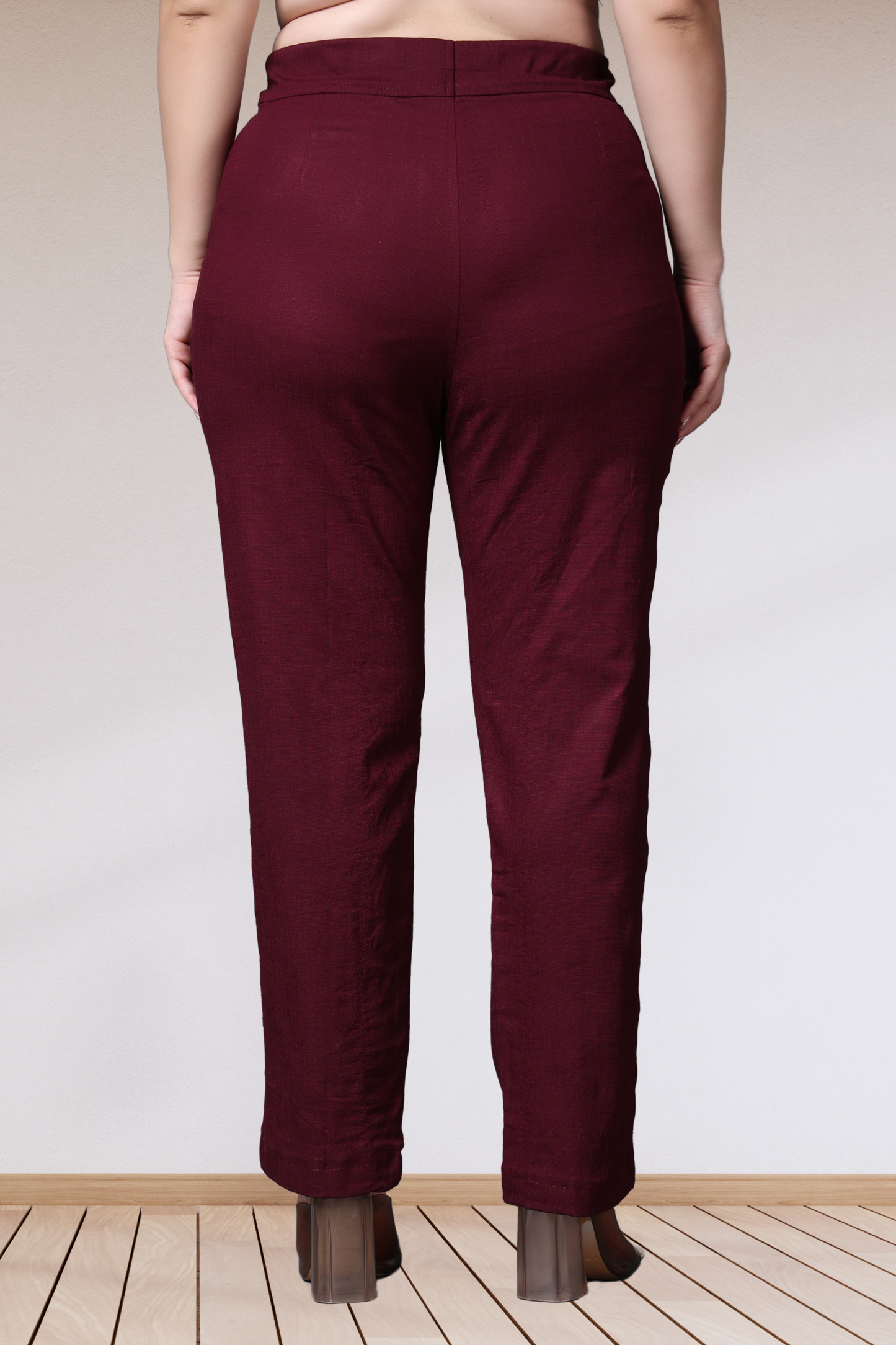 Wine Lycra Slub Pants