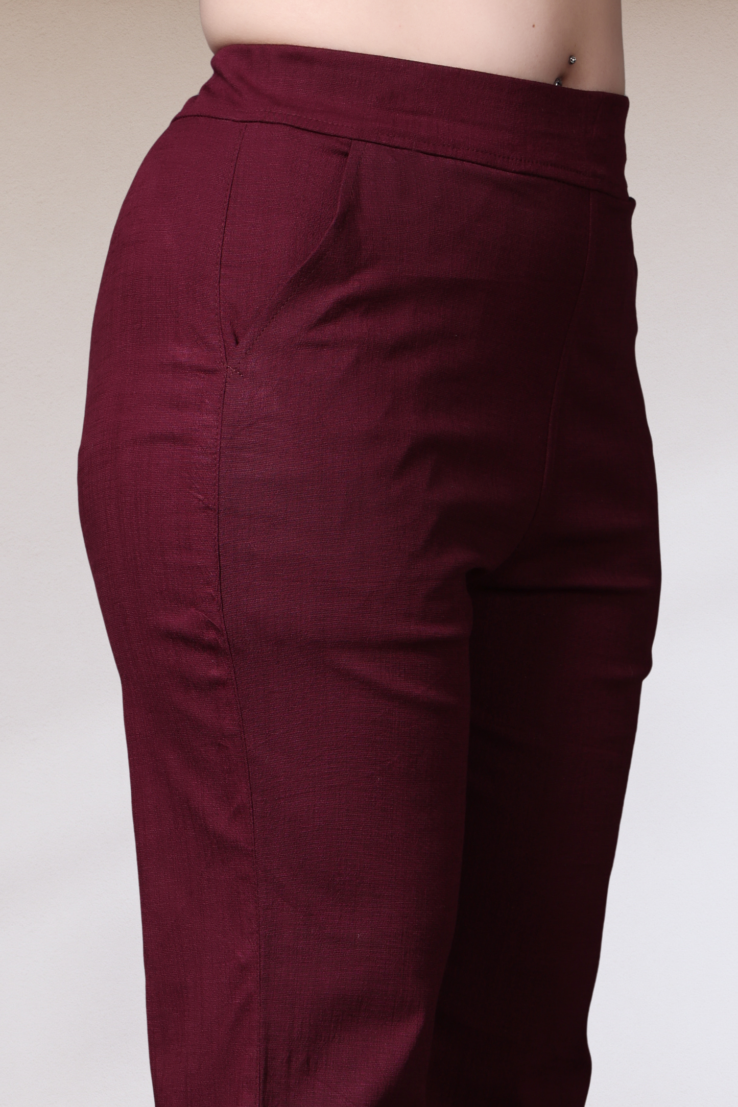 Wine Lycra Slub Pants