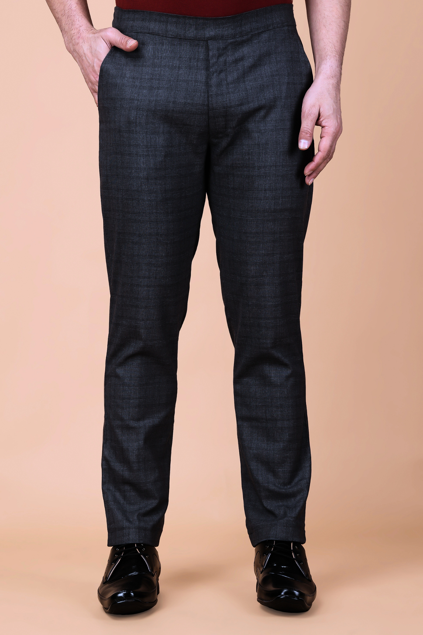 Midnight Black Checked Comfort Fit Trousers