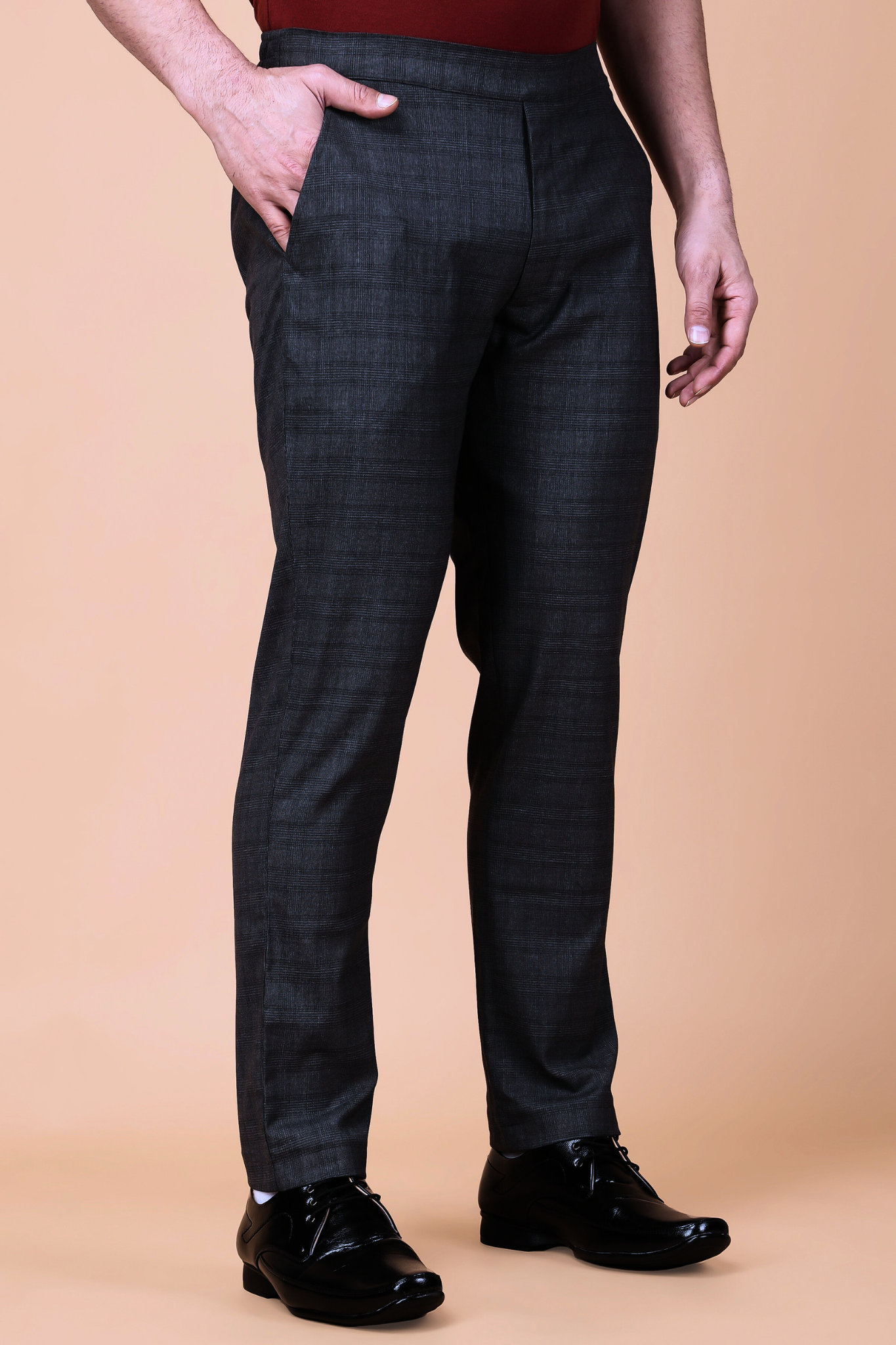 Midnight Black Checked Comfort Fit Trousers