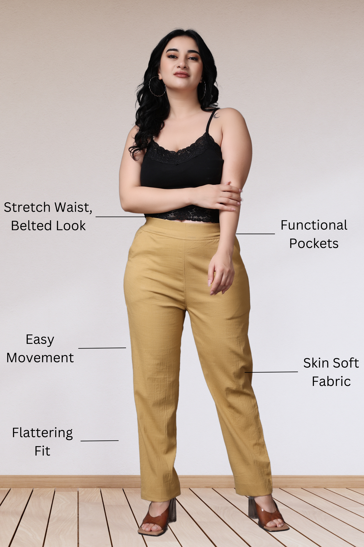 Beige Lycra Slub Pants