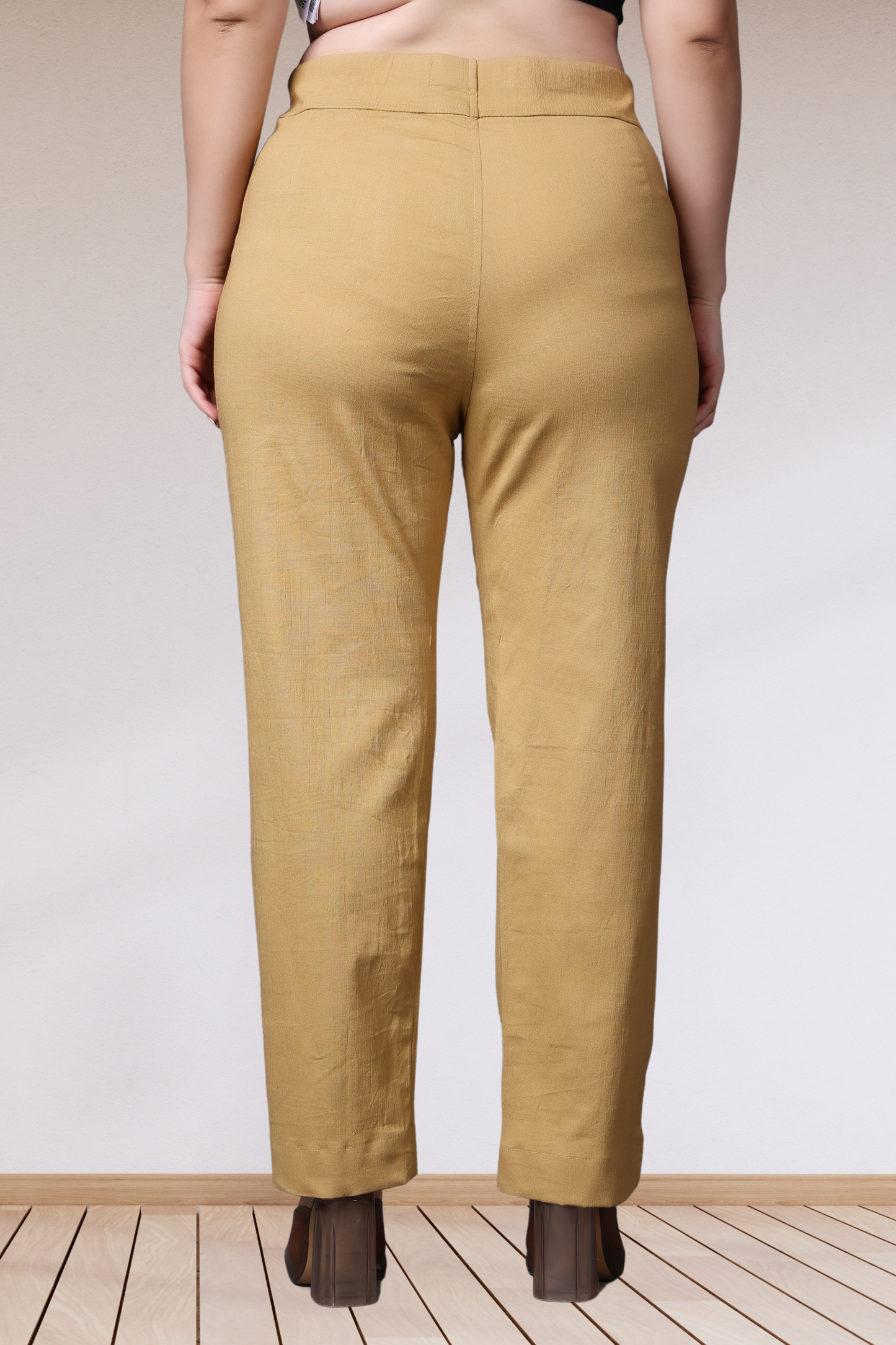 Beige Lycra Slub Pants