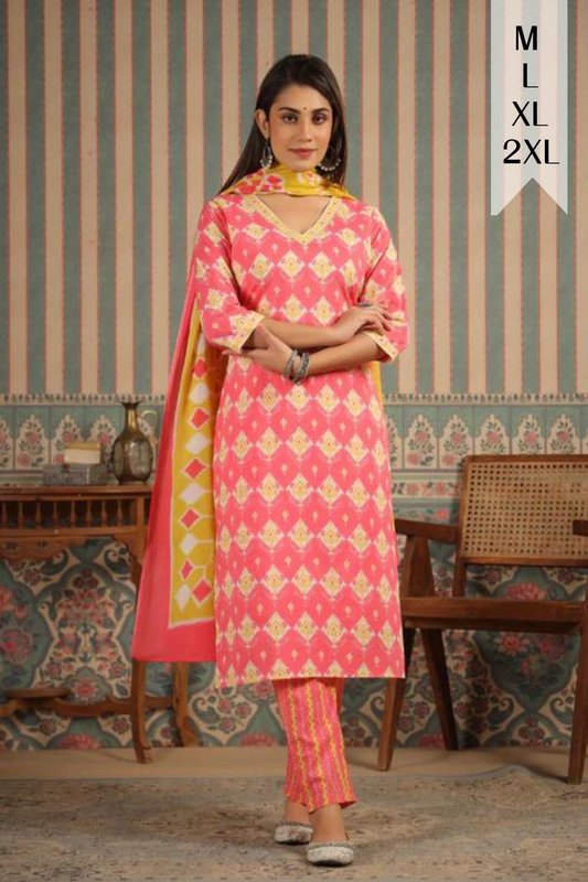 Sunset Rose Cotton Suit Set