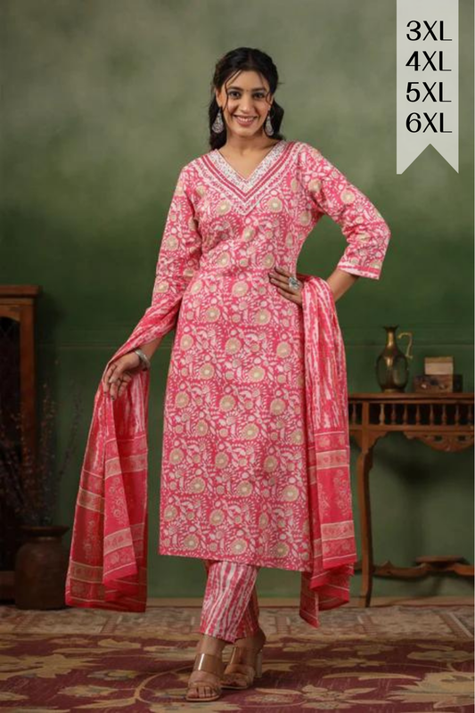 Vibrant Pink Cotton Suit Set