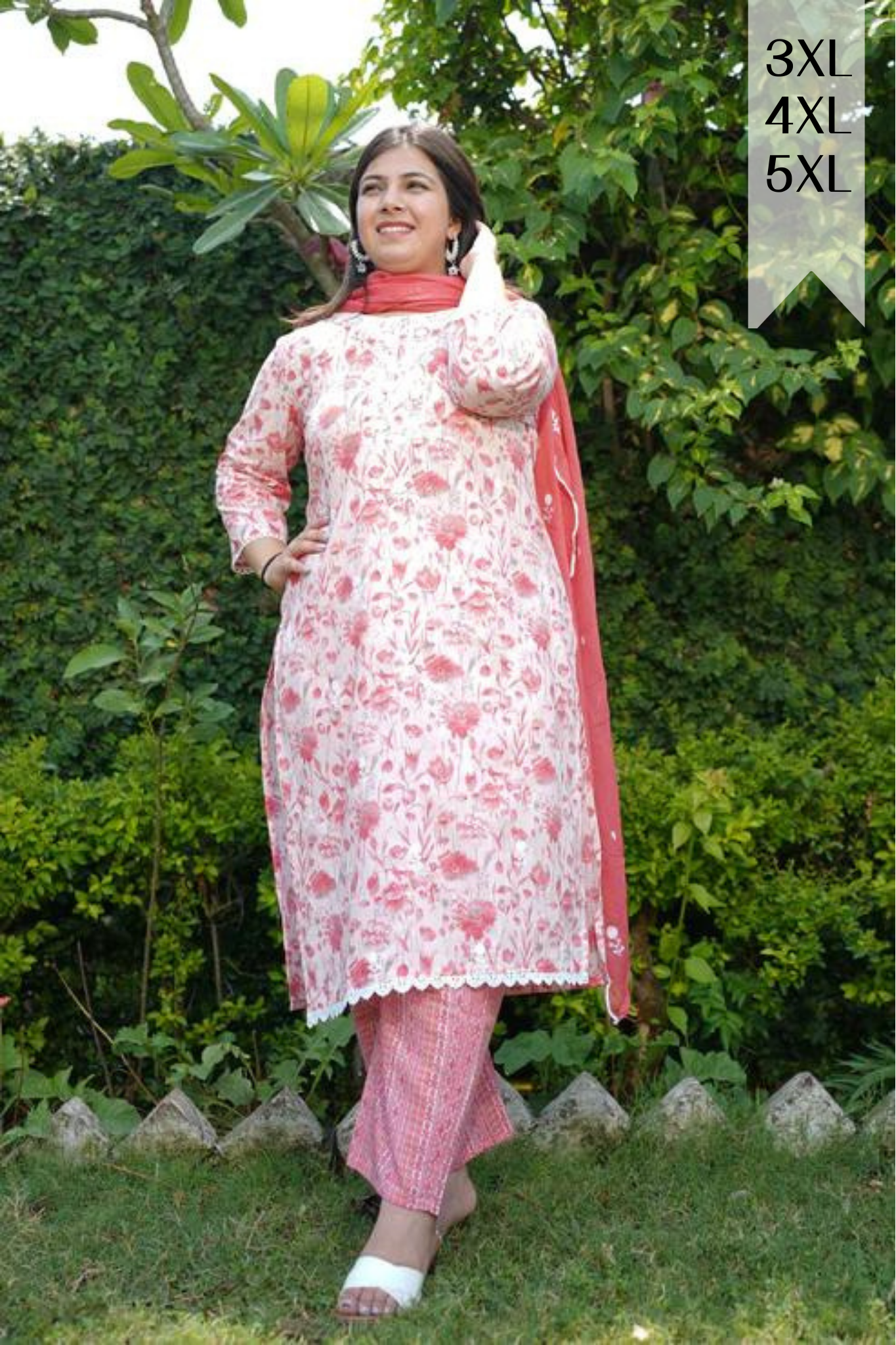 Pink White Cotton Suit Set