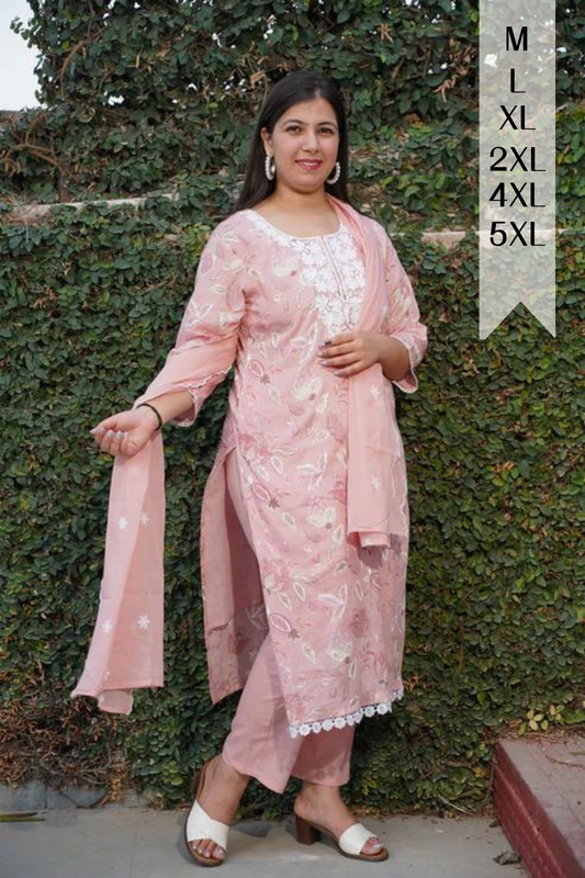 Baby Pink Floral Mul Cotton Suit Set