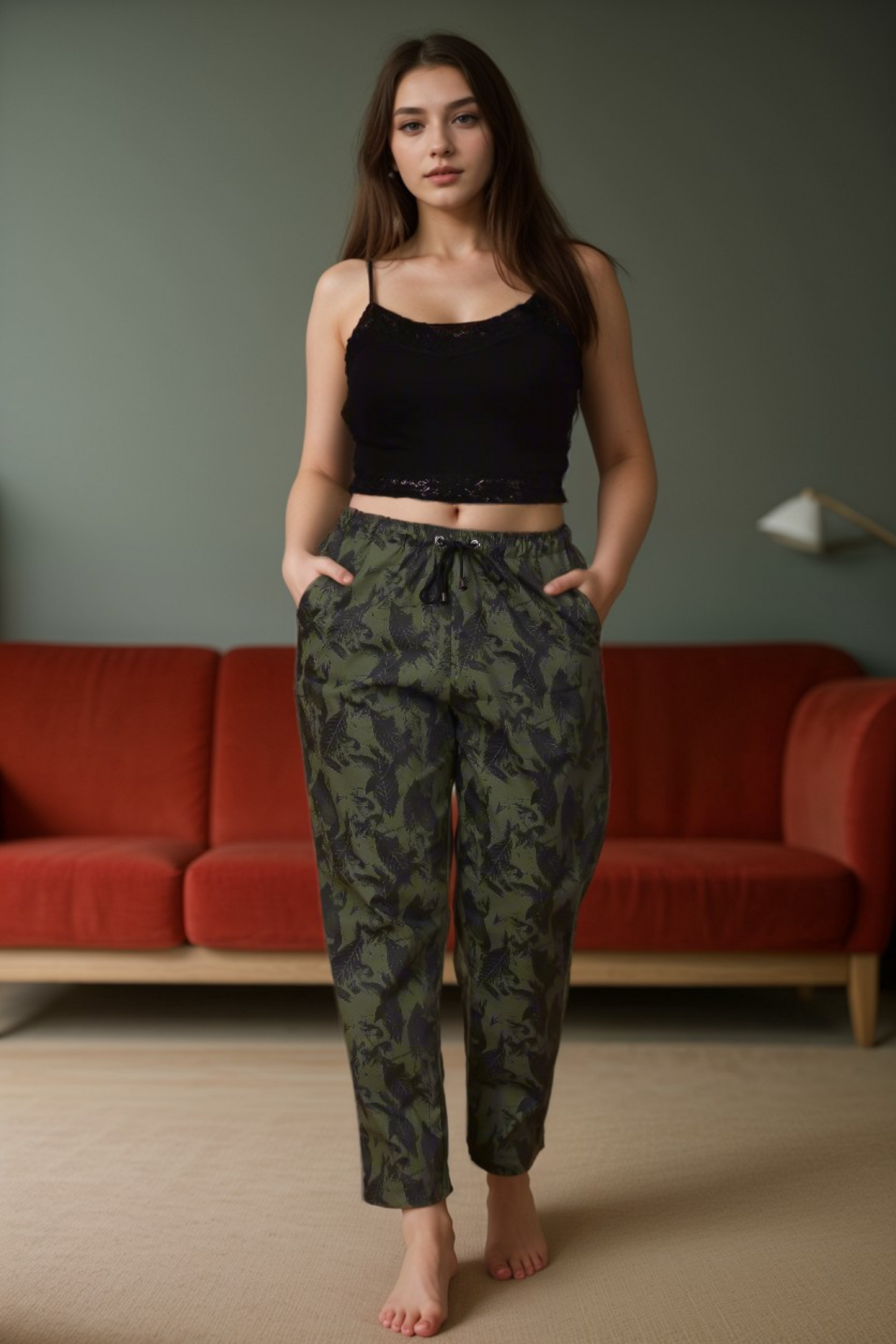 Army Green Cotton Lycra Pants