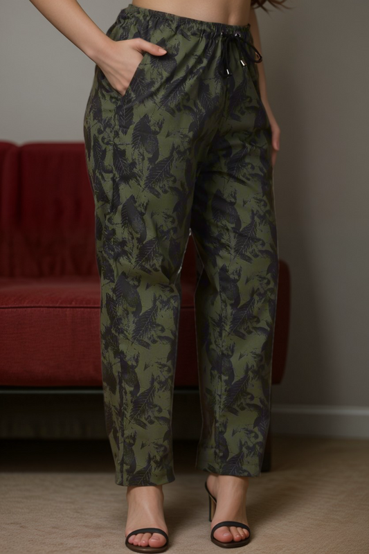 Army Green Cotton Lycra Pants