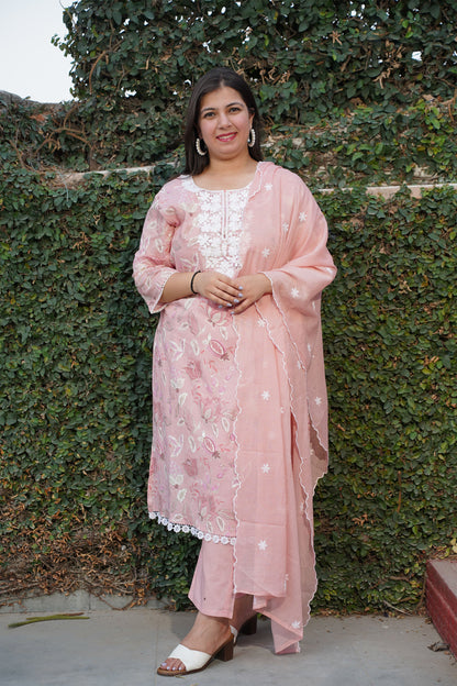 Baby Pink Floral Mul Cotton Suit Set