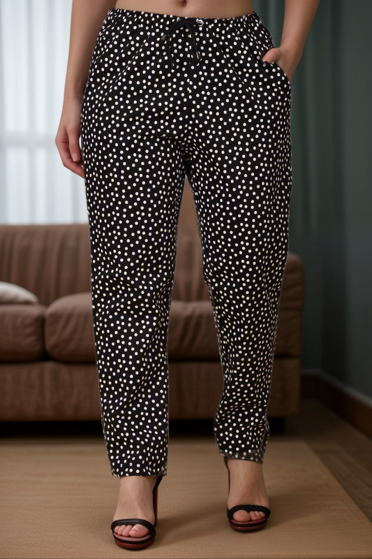 Black Polka Poplin Lycra Pants