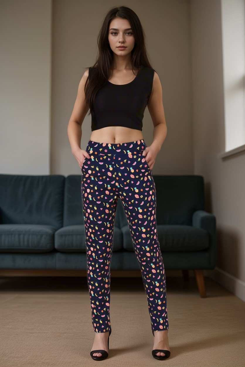 Blue Printed Lycra Pant