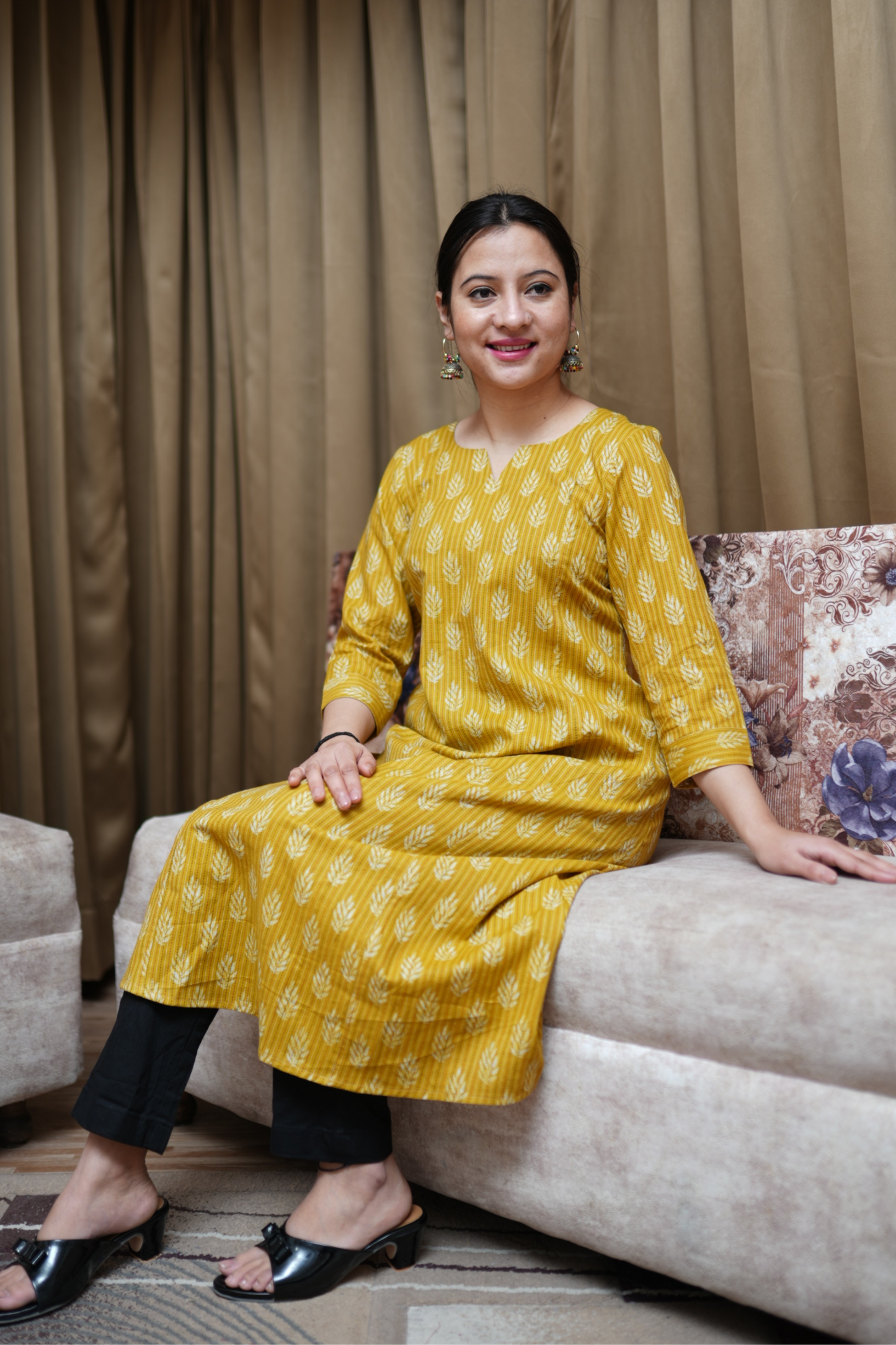 Mustard Yellow Ikat Cotton Kurta