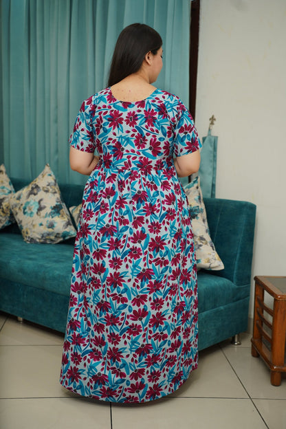 Vibrant Blue Cotton Night Gown