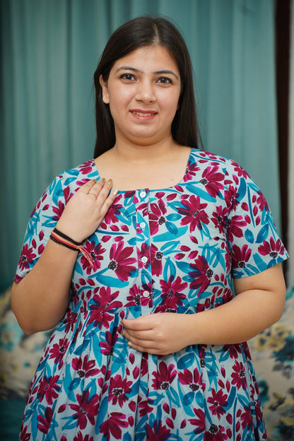 Vibrant Blue Cotton Night Gown