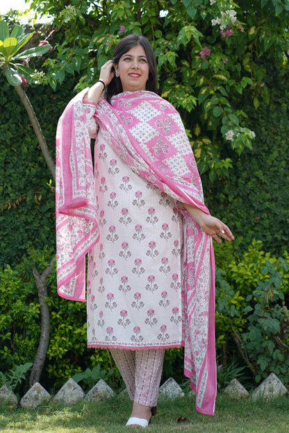 Ethereal Pink Cotton Suit Set