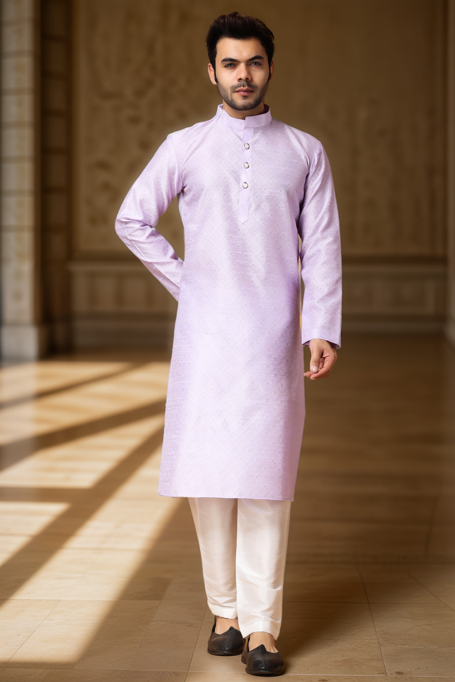 French Lilac Woven Kurta Pajama