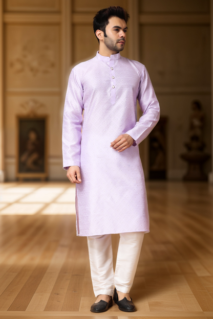 French Lilac Woven Kurta Pajama