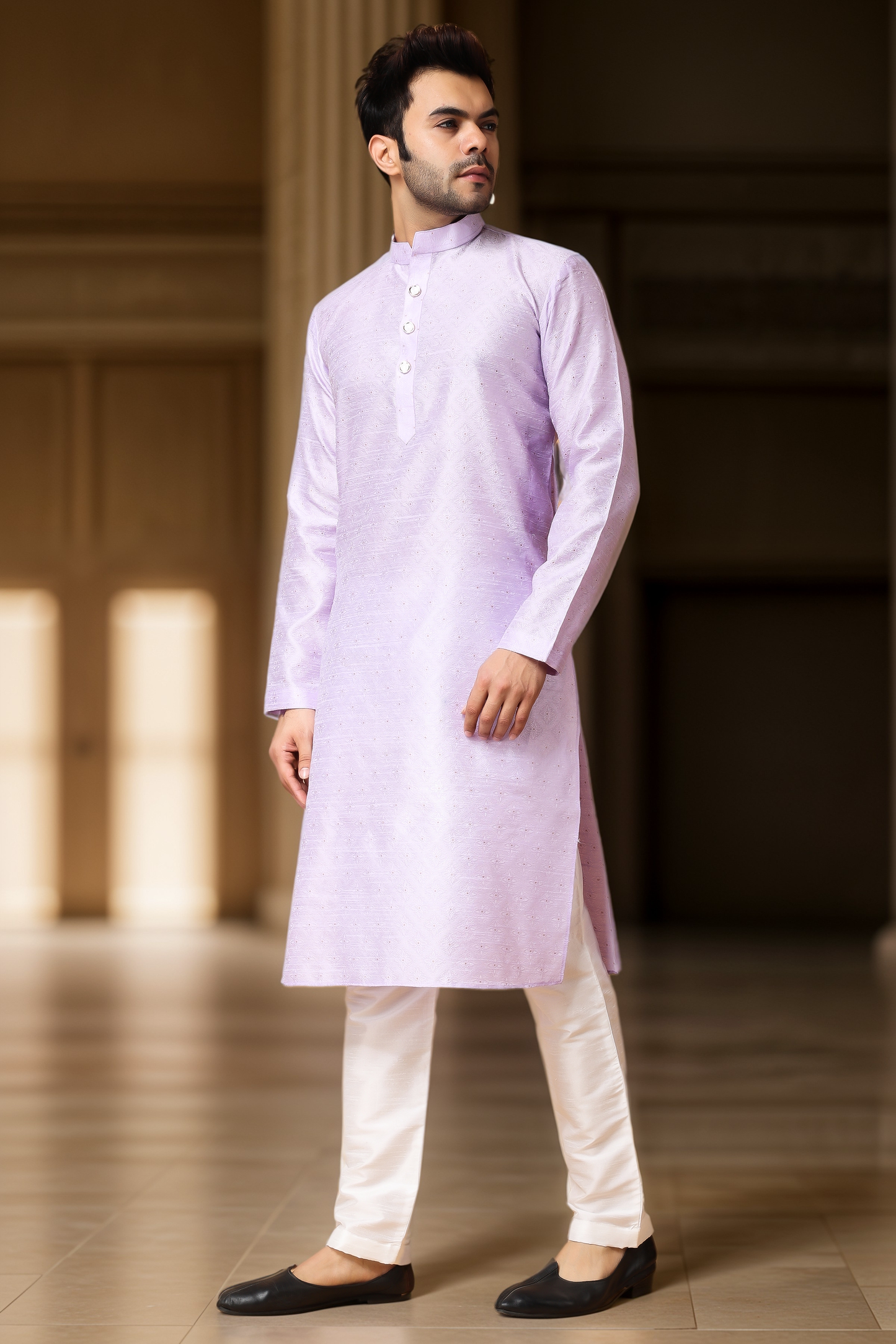 French Lilac Woven Kurta Pajama