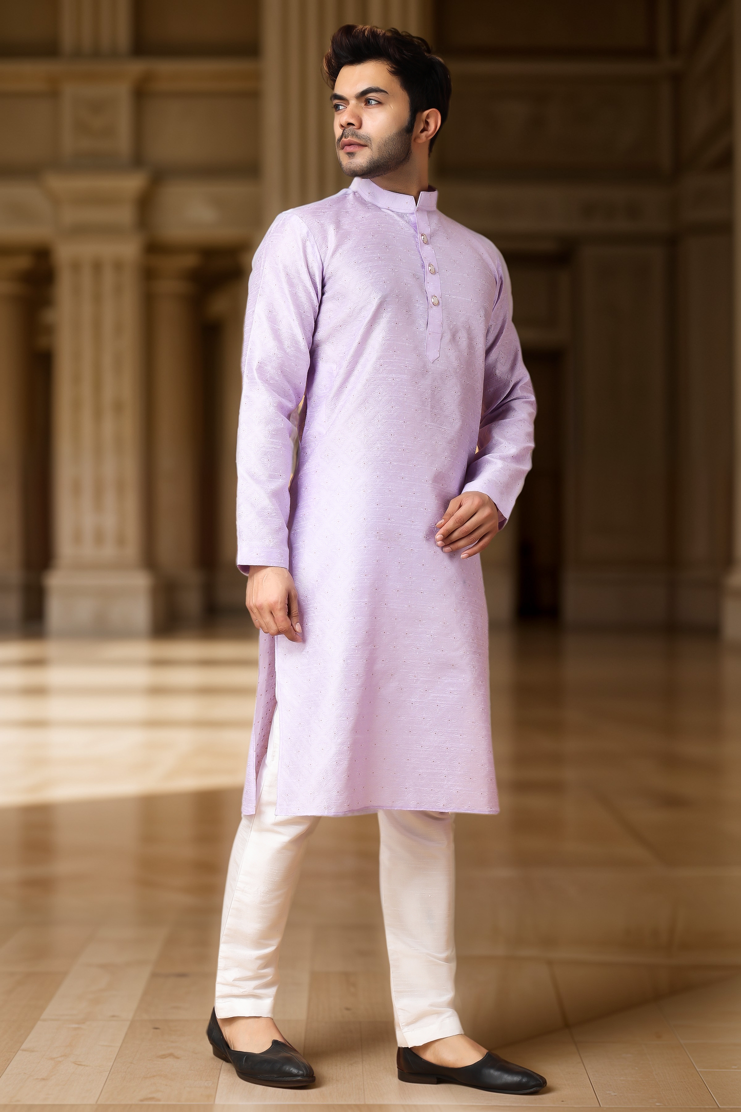 French Lilac Woven Kurta Pajama