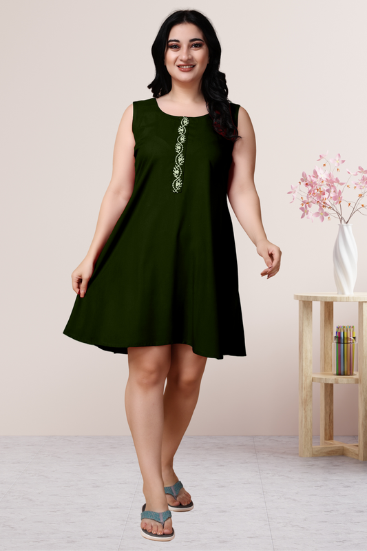 Dark Green Rayon Short Nighty