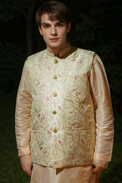 Ivory Apricot Kurta Jacket Set