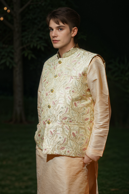 Ivory Apricot Kurta Jacket Set