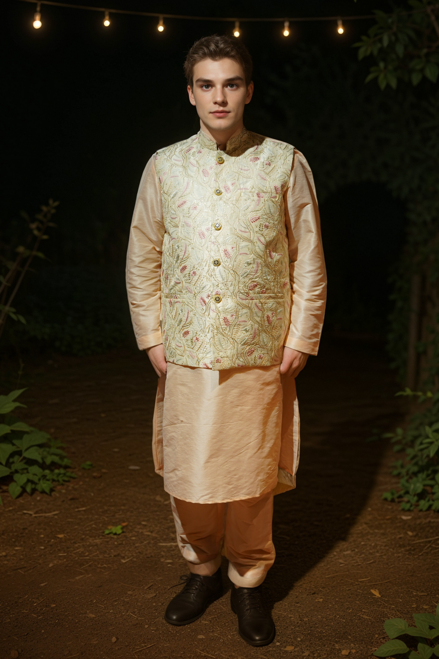 Ivory Apricot Kurta Jacket Set