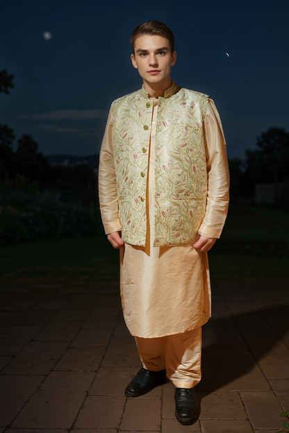 Ivory Apricot Kurta Jacket Set