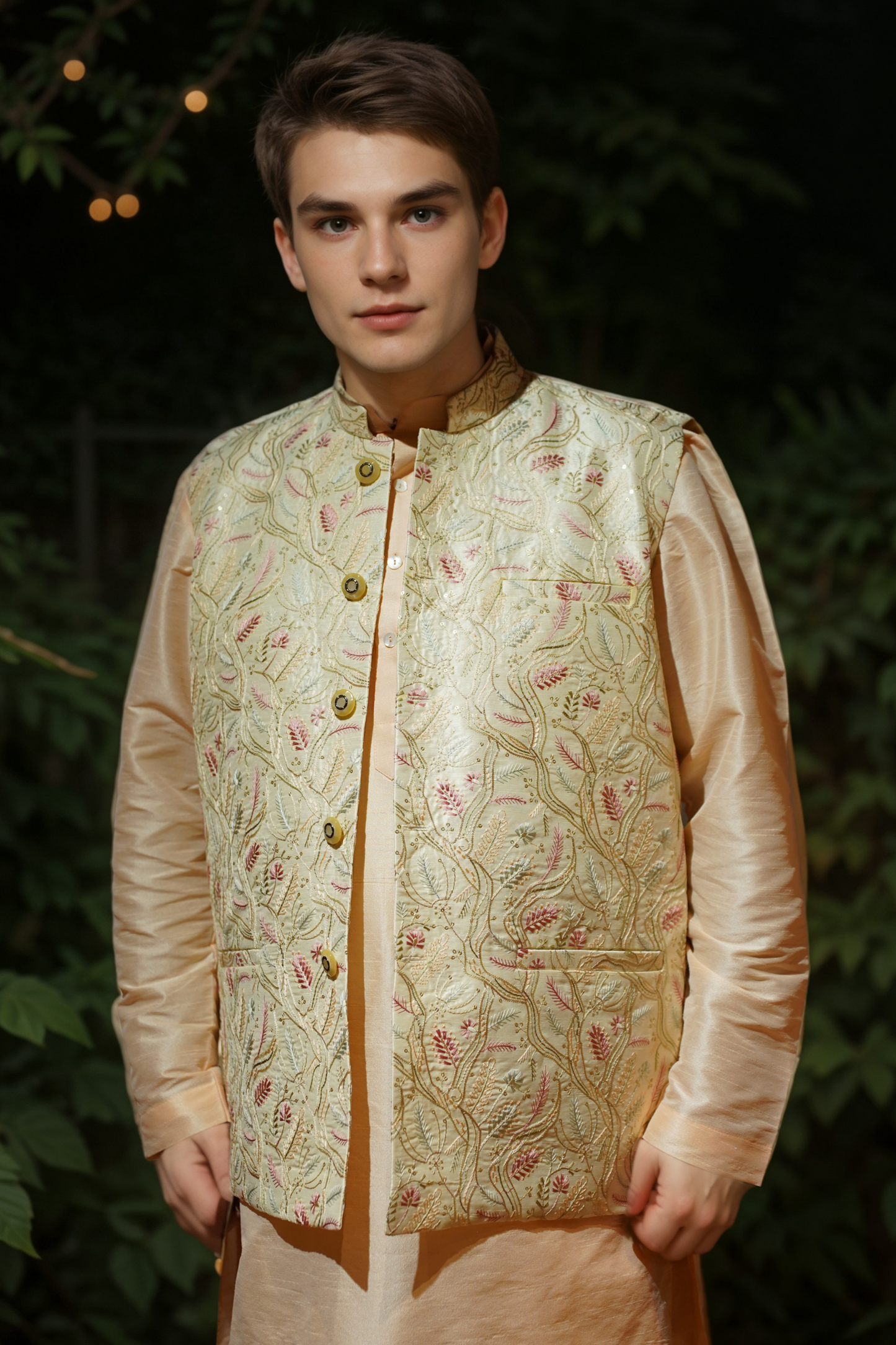 Ivory Apricot Kurta Jacket Set