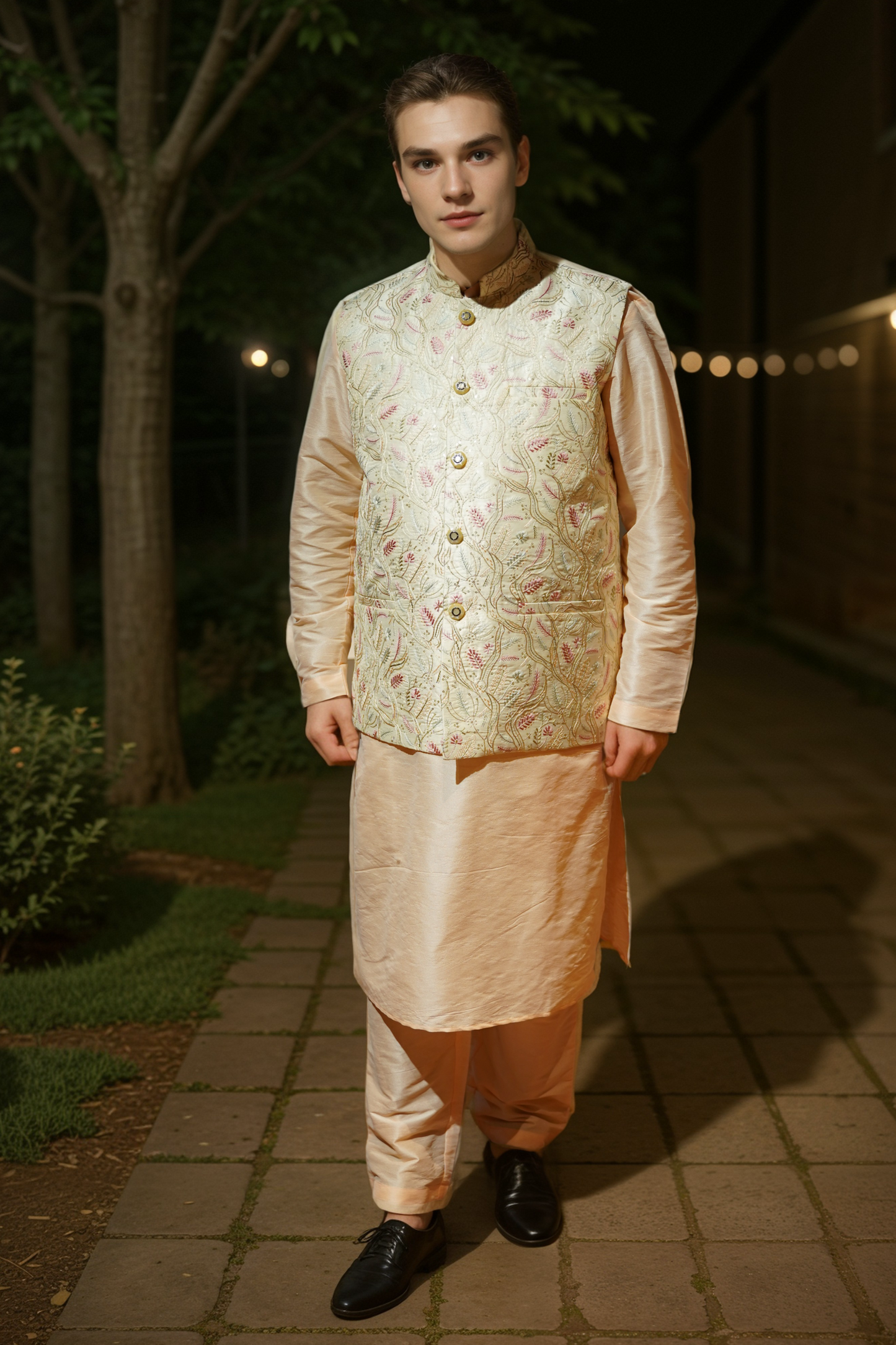 Ivory Apricot Kurta Jacket Set