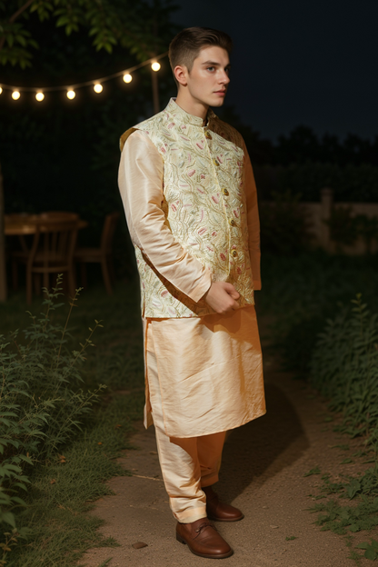 Ivory Apricot Kurta Jacket Set